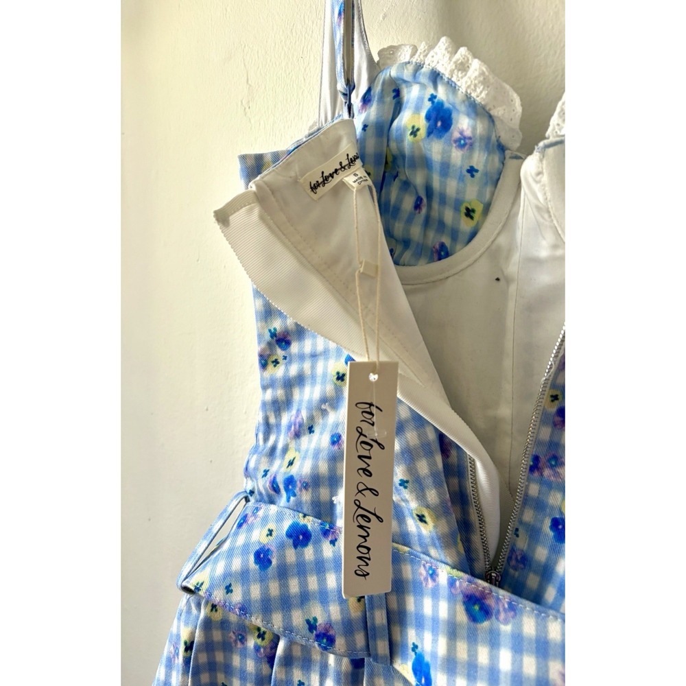 For Love & Lemons NEW $461 Brigitta Rose-Embellished Gingham Mini Dress Small - Picture 6 of 8